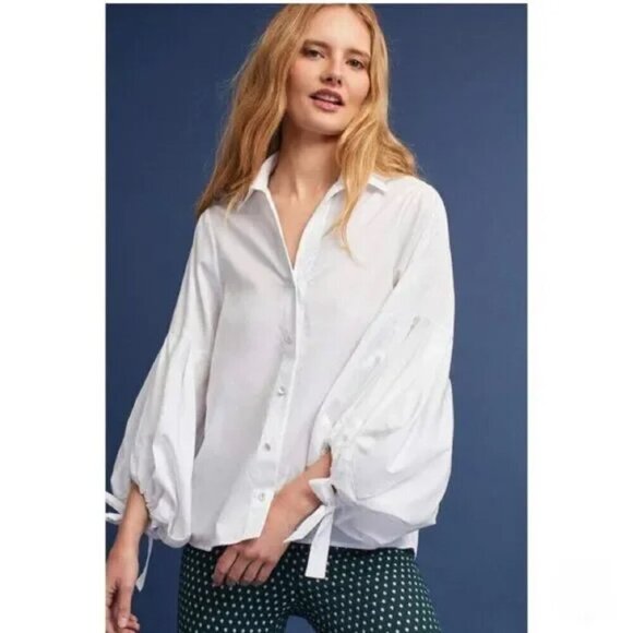 Harshman | Violetta White Button Down Bow Sleeve Shirt - Picture 1 of 5